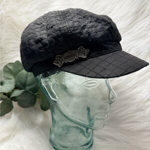 Harley-Davidson Black Quilted newsboy Cap with Silver Emblem